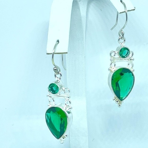 Sterling Silver Jeweled Dangle Earrings - Picture 7 of 17